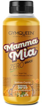 GymQueen Mamma Mia Zero Sauce, kalorienreduziert, ohne Fett & ohne Zuckerzusatz, zum Verfeinern von Gerichten oder als Salat-Dressing, vegetarisch, Indian Curry