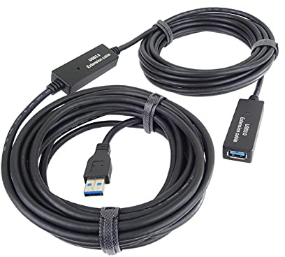 PremiumCord Aktives SuperSpeed USB 3.2 Gen1 Verlängerungskabel mit Repeater 15m, USB Typ A Buchse auf Typ A Stecker, 5 Gbit/s, 2x Geschirmt, AWG20/28, Farbe schwarz, Länge 15m