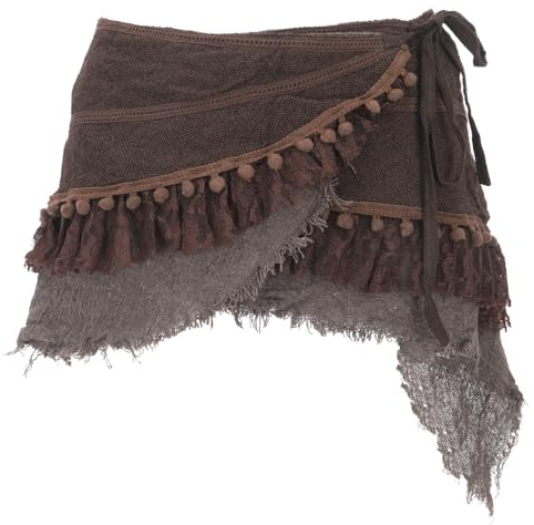 GURU SHOP Goa Cacheur mit Spitze, Minirock, Wickelrock, Damen, Baumwolle | individuelle Weitenanpassung, ideal für Frühling-Sommer, handgefertigt, mit Tasche