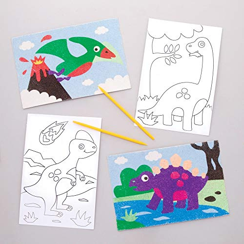Baker Ross Sandkunstbilder „Dinosaurier“ (8 Stück) – für Kinder zum Verzieren und als Dekoidee, Weiß, Mittel
