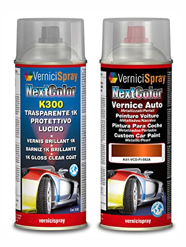 Kit Vernice Auto Spray compatibile con FIAT PUNTO 592A ARANCIO ORLA MET. Trasparente Lucido kit ritocco vernice metallizzata 400+400 ml di Vernice Spray Graffi Auto