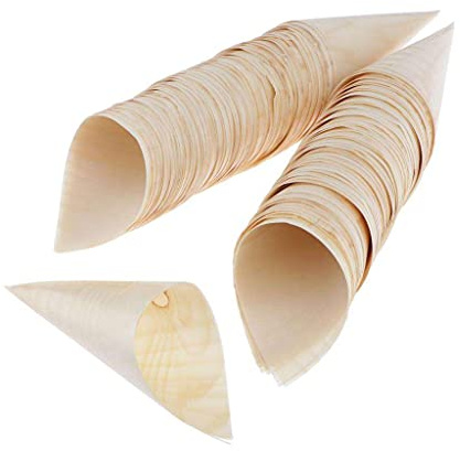 B Blesiya Set de 100 Cônes de Crème Glacée Cornets Confettis Jetables en Bois - Bois, 11x15.5cm