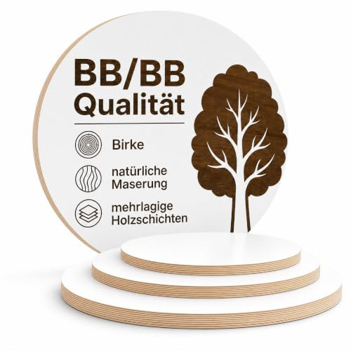 AUPROTEC Ø 50 cm Multiplex Holzplatte | weiß | rund | 18mm | runde Holzplatte, mehrlagig querverleimt, melaminbeschichtet, Birke BB Qualität, für Handwerk, industrie & DIY