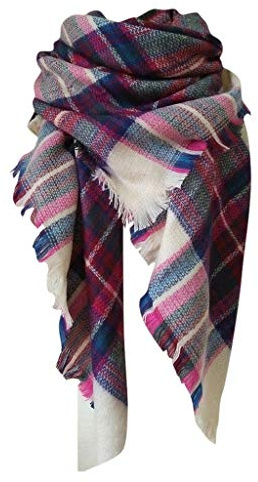 Lazzboy Schal Damen Erhöhen Doppelseitigen Bunten Quadratischen Kariert übergroßer Quadratisch Deckenschal Herbstschal Winterschal Karo Tartan Streifen Plaid Muster(B)