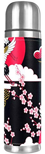Japanische Krane Sakura Kirschblüten Blumen auslaufsichere Wasserflasche Edelstahl Vakuumbecher Thermoskanne Thermoskanne für heiße und kalte Getränke 500 ml für Büro, Schule, Reisen