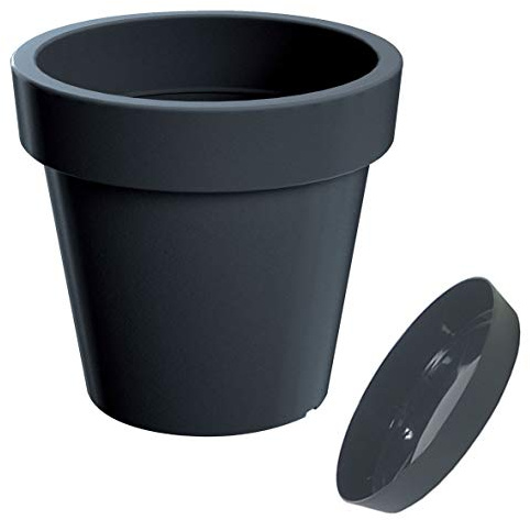 Erhard-Trading Blumentopf Valencia Pflanztopf Übertopf Blumenkübel Untersetzer Kunststoff anthrazit 24 cm + Untersetzer im Set
