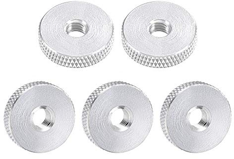 uxcell Flat Knurled Nut - M6 x 20mm x 5mm Thumb Nuts Lock Adjusting Nuts Aluminum Alloy Silver 5Pcs