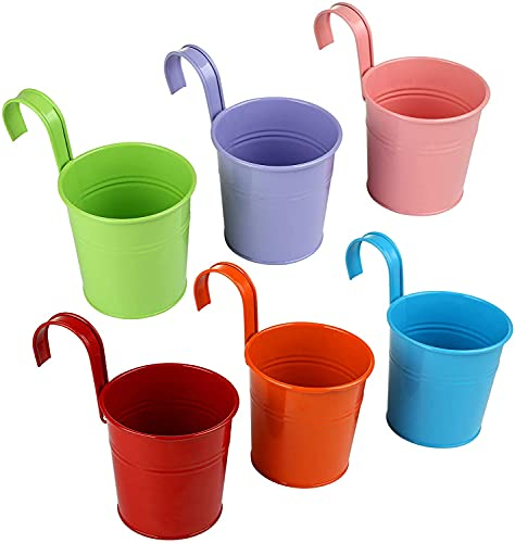 LATRAT 6 x Hängetöpfe Metall Set Pflanztopf Bunt Blumentöpfe, Blumenübertopf mit Haken, für Blumen Kräuter Sukkulenten Pflanzen