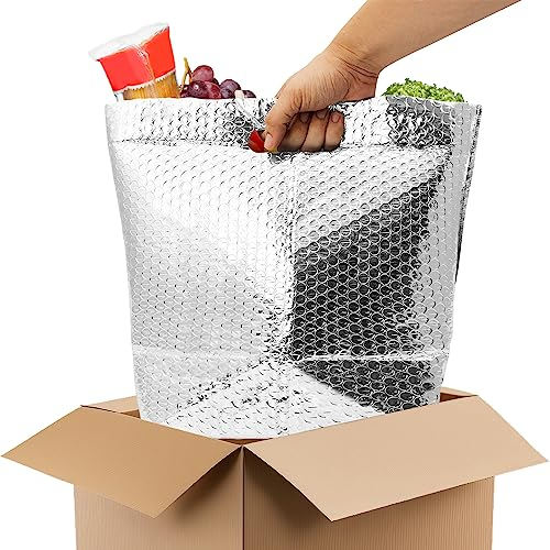 APQ isolerad foliepåse med handtag, 28 x 20 x 14 cm. 5-pack termoväskor för fryst mat. Metalliserade folieisolerade lådfoder med bubbelkudde. Isolerade fraktväskor för mat, kosmetika