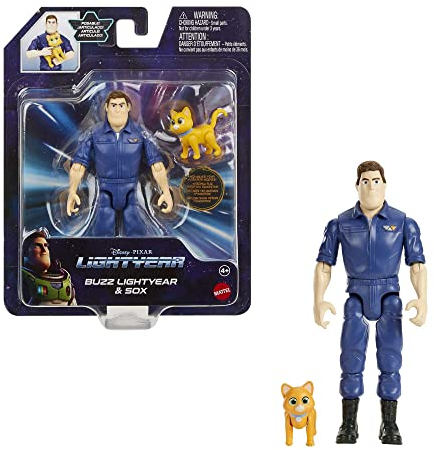 Buzz Lightyear- La vera storia di Buzz Lightyear e Sox Action Figure Autentiche, con 12 articolazioni mobili e gatto robot Sox, giocattolo ispirato al film per bambini 4+ Anni, HHJ80