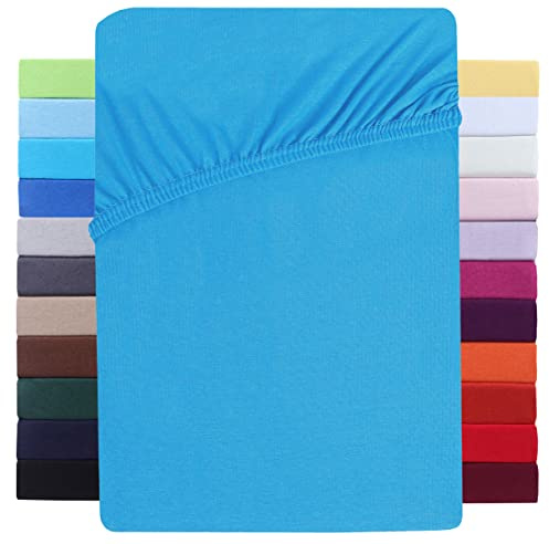 NatureMark Lenzuolo con angoli elasticizzati per letto a molle, 180 x 200 fino a 200 x 220 cm, altezza del materasso fino a 40 cm, lenzuolo ad acqua, cotone con elastan, turchese