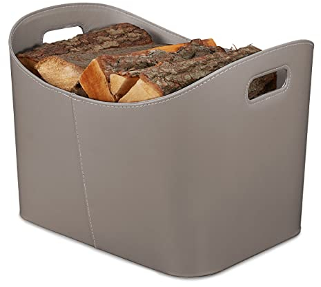 Relaxdays Cesta Portalegna in Similpelle, con Manici, Utilizzo Versatile, Trasportabile, HBT 36x53,5x41 cm, Grigio Scuro, Cartone, 1 pz