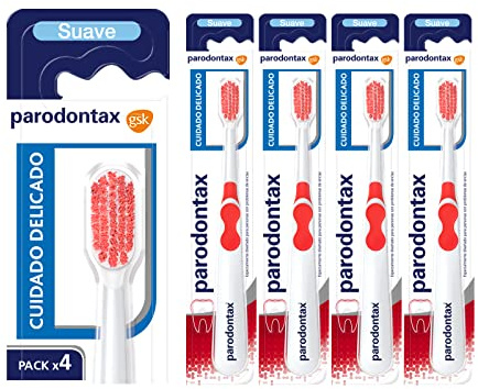 Parodontax Cuidado Delicado, Cepillo de Dientes Suave, Ayuda a Detener y Prevenir el Sangrado de Encías, Pack de 4, Blanco