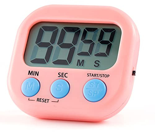 Temporizador de Cocina Digital con Pantalla LCD Grande, Cronometro Mesa,Reloj Temporizador Cocina Digital con Alarma Fuerte (Rosado)