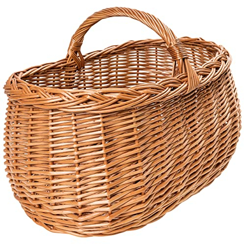 Creative Home Große Picknickkorb Weidenkorb mit Henkel Einkaufskorb Autokorb | 45 x 32 x 34 cm (+/- 2 cm) | Groß, Leicht | Naturbraun | Handgeflochten | Universell, Langlebig Osterkörbchen Geflochten