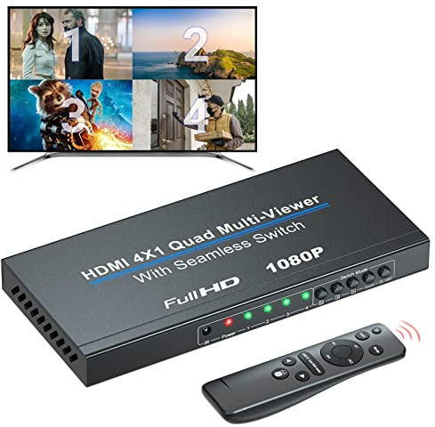 1080P HDMI Quad Multi-Viewer 4x1 mit Nahtloser Schalter, 4 In 1 Out HDMI Multiviewer Switcher mit fünf Anzeigemodi
