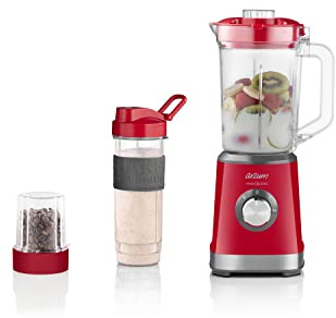 Arzum AR1159 MagicBlend Standmixer, 500W Smoothie Maker Mit 1,2L Mixkrug, 570ml Sportflasche, Zerkleinerer-Aufsatz Und Edelstahl-Eiscrush-Klingen