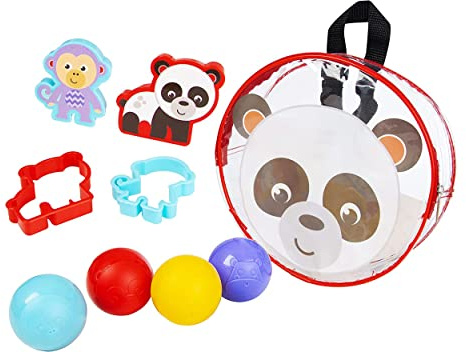 8Pcs Playdough Dots 9.5 Panda Pattern Backpack Set for Kids 3+, Non-Toxic Clay Modelling Kit with Transparent PVC Bag, 4x Dough Tubs, 4x Cutters
