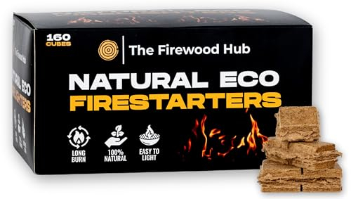 Fire Lighters - Natural Firelighters Made from Wood Fibre and Wax, Pack of 160, Long Burn Time Up to 10 Minutes, Ideal Fire Lighters for Wood Burners