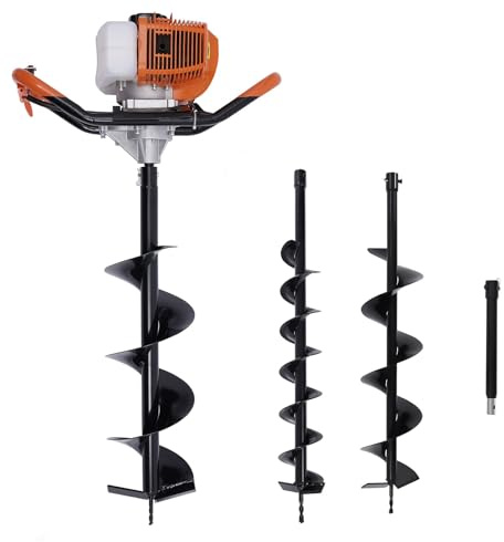 DYRABREST Post Hole Auger 52cc 2.3HP 2-Stroke Gas Powered Post Hole Digger Ground Fence Single Cylinder Gasoline Engine with Earth Auger Drill 4/6/8 Bits + Extension Bar 12