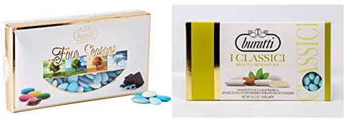 Buratti Confetti Dragées au Chocolat Mer 1 Kg & Dragées à l'amande Entière Bleues 1 Kg