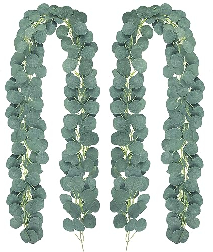 Mesybveo 2 Stück Eukalyptus Girlande Künstlich Pflanze, 1.8M 146 Blätter Künstliche Hängepflanze Eukalyptus-Kranz, Eukalyptus Geeignet für Hochzeit, Garten, Hängekörbe, Wand Dekoration