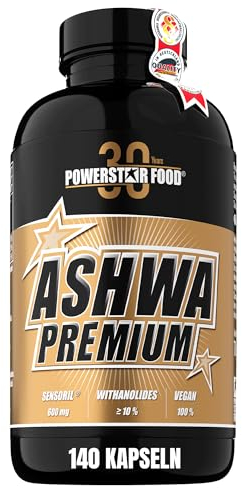 Powerstar ASHWA PREMIUM | Ashwagandha-Kapseln 140 Stk. Vegan | Anti-Stress-Formula mit Zink, Magnesium & Vitamin B6 | Deutsche Herstellung | Withanolidgehalt doppelt so hoch wie bei KSM-66®