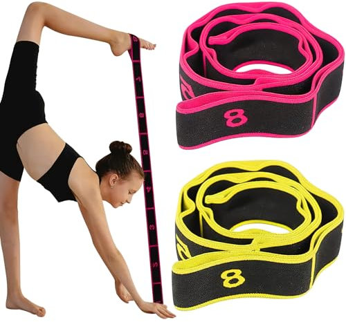 Lot de 2 Bandes de Boucle d'exercice Bandes Latines Extensibles 15-20 kg Bandes élastiques de Yoga Pilates Résistance Fitness Bandes de Formation de Danse élastique Gymnastique (Jaune et Rose)