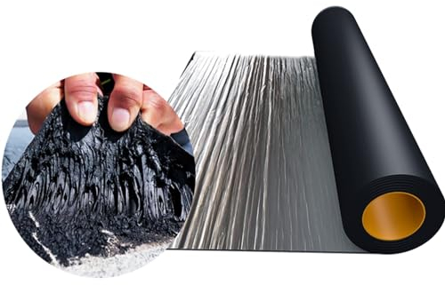 Cinta Selladora Bituminosa,Cinta de Butilo Impermeable,Cinta de Aluminio Adhesiva,Negro Rollo Adhesivo de Tela Asfáltica para Goteras,Grieta,Piscina,Metal,Ancho x Largo (0.5x1m)