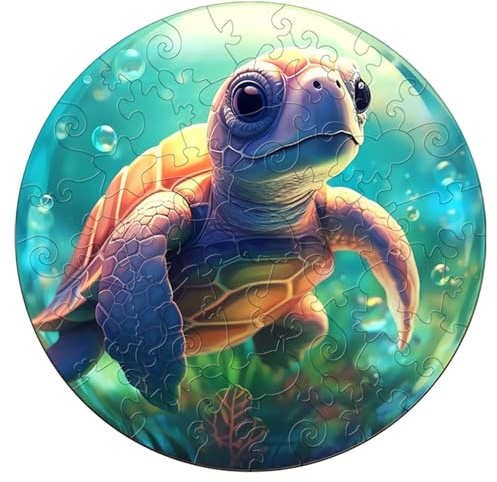 Holzpuzzle Kinder, 50 Teile Schildkröte Holz Puzzle Geburtstagsgeschenk für Kinder, 29x29cm Wooden Puzzle, Unregelmäßige Einzigartige Puzzle, Holzpuzzle Tierform, Holz Puzzle Mit Box