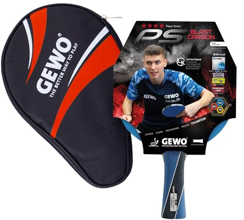 GEWO PS Blast Carbon Tischtennisschläger & GEWO Tischtennisschläger Hülle mit Ballfach rot - ITTF genehmigter Profi-Tischtennisschläger, konkav, 1,8mm Schwamm