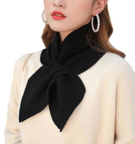 Damen Schal Warmer Schal für Herbst und Winter,Gestrickter Schal Strickschal Überkreuzter Wollschal Halswaermer,für Tägliches Tragen Party Reisen Outdoor Sportarten Aktivitäten,Schwarz
