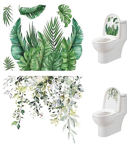 Autocollants de toilette Autocollant de couvercle de toilette résistante à l'eau 2pcs Plant Fleurs Fleurs Souge de toilette Autocollants de couvercle diy amovible étanche étanche Auto-Adhesive Sticke