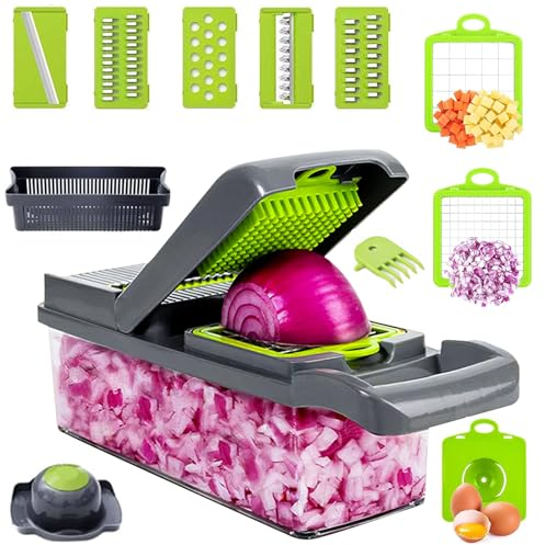 Vegetable Chopper 15 in 1 Onion Chopper - Salad Veg Dicer - Potato Cutter - Kitchen Multifunctional Chopper (Rust Resistant 420j2 Stainless Steel)