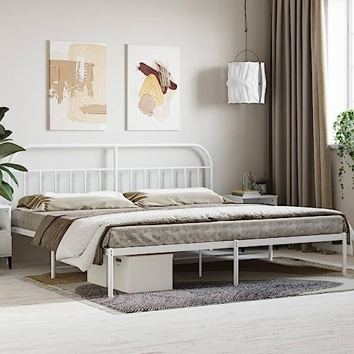 CKioict Palettenbett Modernes Bettgestell Jugendbett Bettgestell mit Kopfteil Metall Weiß 200x200 cmGeeignet für Gästezimmer, B&Bs, Schlafzimmer