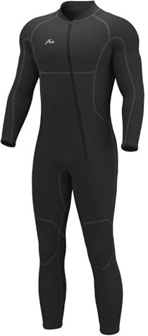 Hevto Men Wetsuit 3/2mm Neoprene Front Zip Full Wet Suit in Cold Water for Surfing Swimming SUP Snorkeling Diving (M2-Black, MS)