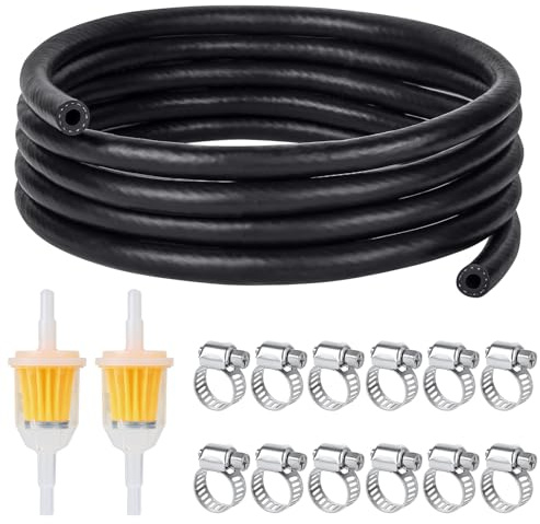 Furuising 3 Meter Benzinschlauch 8mm, Kraftstoffschlauch Kit | Ölschlauch Dieselschlauch Kraftstoffleitung mit 12 Schlauchschellen, 2 Benzinfilter für Rasenmäher, Auto, Motorrad, Roller