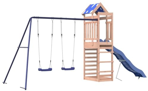 vidaXL Douglas3156935 Outdoor Playground Solid Wood Swing Set Garden Playhouse with Swing, Swing and Slide Set