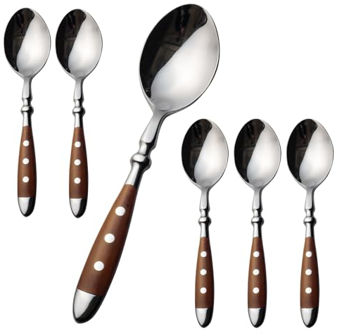 Alata Teelöffel 6 Stück, Edelstahl Kaffeelöffel Set mit Braunen Griffen, Espressolöffel/Kleine Löffel/Dessertlöffel für Haushalte & das Esszimmer, ideal für Hause Restaurant Festspiel, Serie Berlin