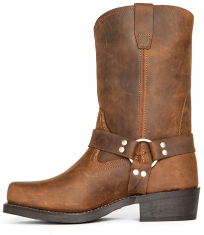 Botas Vaqueras para Hombre Bota Western Clásica con Hebilla Metálica Punta Cuadrada Botas Medias