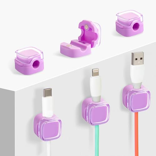 Magnetic Cable Clips Cord Organizer Holder, 6 Pack Adhesive Wire Holder Keeper Organizer USB Charging Cable Storage Holder for for Home Office Phone Car Wall Desktop Nightstand Kitchen (Purple)