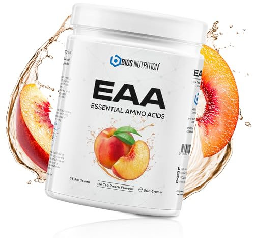 EAA Pulver ICE TEA PEACH 500gr - essentielle Aminosäuren - 11gr Protein pro Portion - ohne schlechten Nachgeschmack - vegan & hochdosiert - BIOS Nutrition (Made in Germany)