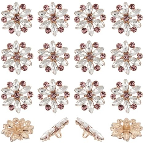 HOBBIESAY 30 Stück Blumen Strassknöpfe 20mm Blumenstrauß Zum Aufnähen Auf Kleidungsknöpfe Kristallknopfverzierungen Rosa Blumenknöpfe Für DIY Kleidungskleiddekoration Loch: 2mm