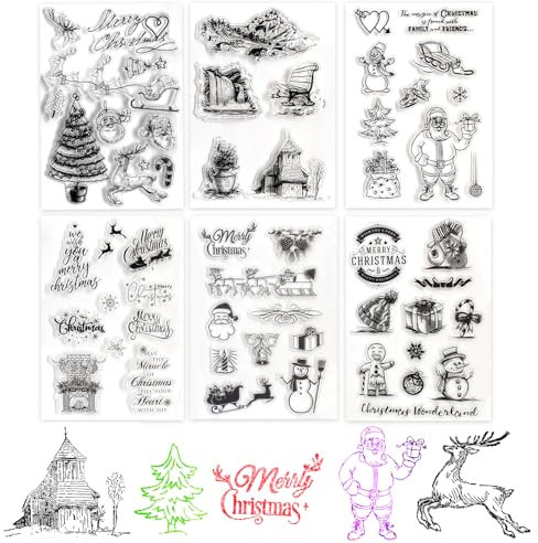Silikonstempel Weihnachten Deutsch 6 Blätter Clear Stamps Weihnachten Winter Frohe Weihnachten Stempelset Weihnachts Silikon Stamp für Karten DIY Bullet Journal Scrapbooking Fotoalbum