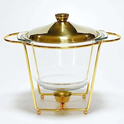 Glass Chafing Dish Buffet Set - Stainless Steel Lid - Round Food Warming Tray for Buffet, Wedding, Parties - Catering Events - Banquet Buffet