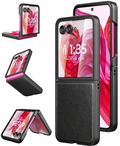 Foluu for Motorola Razr 50 Ultra Case, with Front Built-in Screen Protector, Ultra Thin Slim PU Leather + Hard PC Durable Protective Phone Cover for Motorola Razr 50 Ultra 2024 (Black)