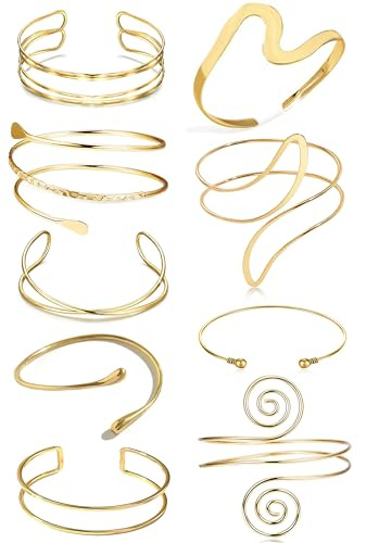 EIELO 9 Pcs Arm Cuff Bracelets for Women Upper Arm Bands Armband Armlet Cuff Bangle Adjustable Golden Arm Bracelet Set