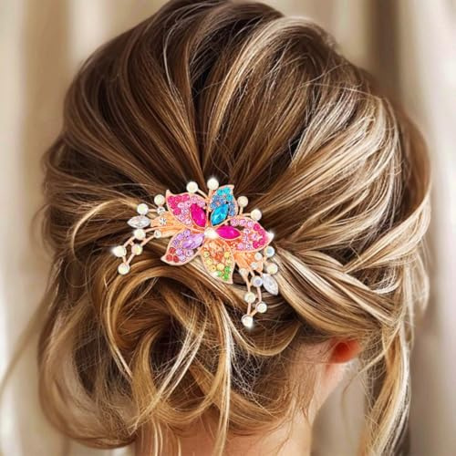Jovono Haarkamm mit Strasssteinen für den Brautschmuck, goldfarben, für die Braut, Hochzeit, Blumen- und Kristallkristalle, Haarschmuck im Vintage-Stil für Frauen (Bunt)