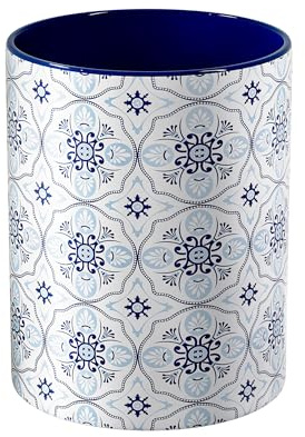 Taxenxar Navy Blue Ceramic Utensil Holder, Blue and White Floral Design