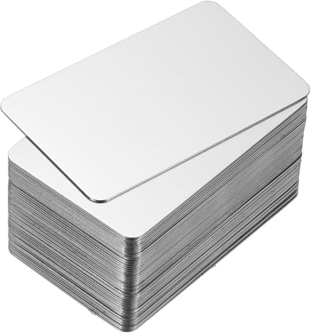 PATIKIL 50 Stück Blanko-Visitenkarten aus Edelstahl, 86x54x0,8mm(Stärke) Hochwertige Metall Visitenkarten für Laserdruck, Hochwertige Haptik, Hohe Härte, Schmutzabweisend, Silber